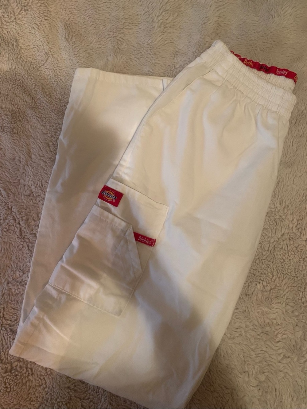 Dickies White Scrub Pants with Red Logo Accents